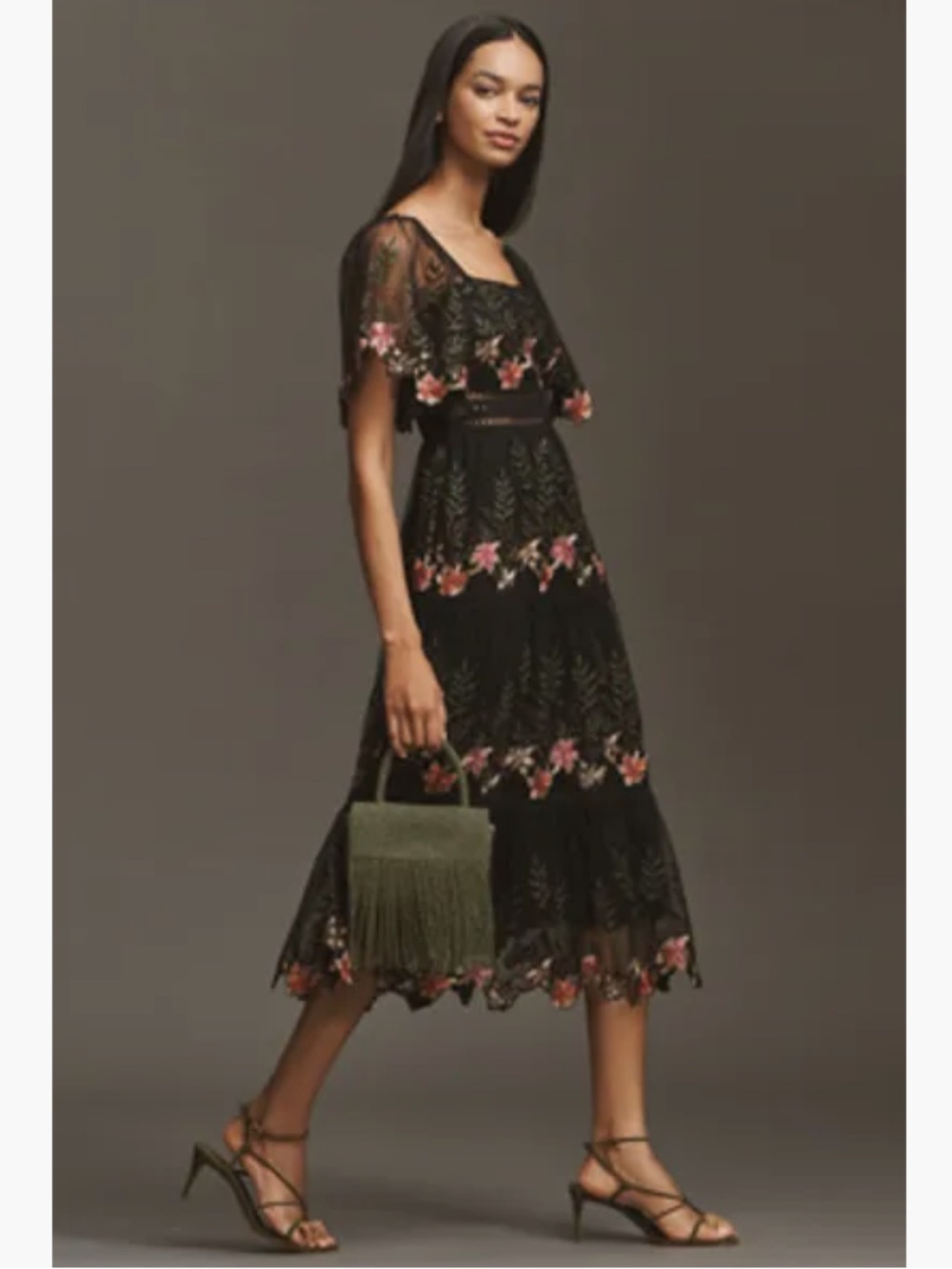 NWT bl^nk x ANTHROPOLOGIE Emryn Embroidered Square-Neck Midi Dress - Picture 6 of 15